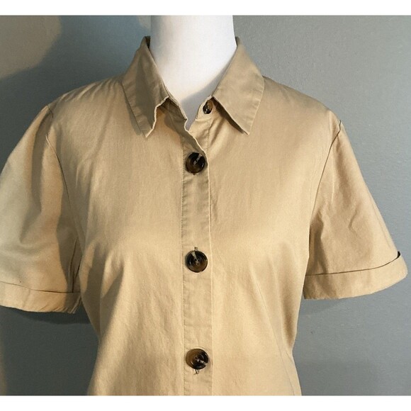 Who What Wear Button Up Shirt Dress A-Line Short Sleeve Pockets Tan Size Large - Picture 2 of 4